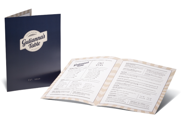 A professionally-printed restaurant menu