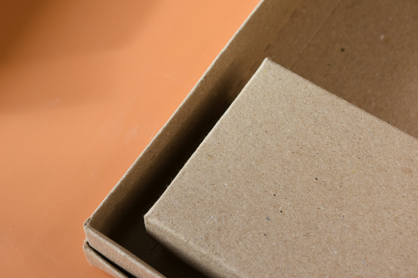 A cardboard box with a smaller cardboard box inside