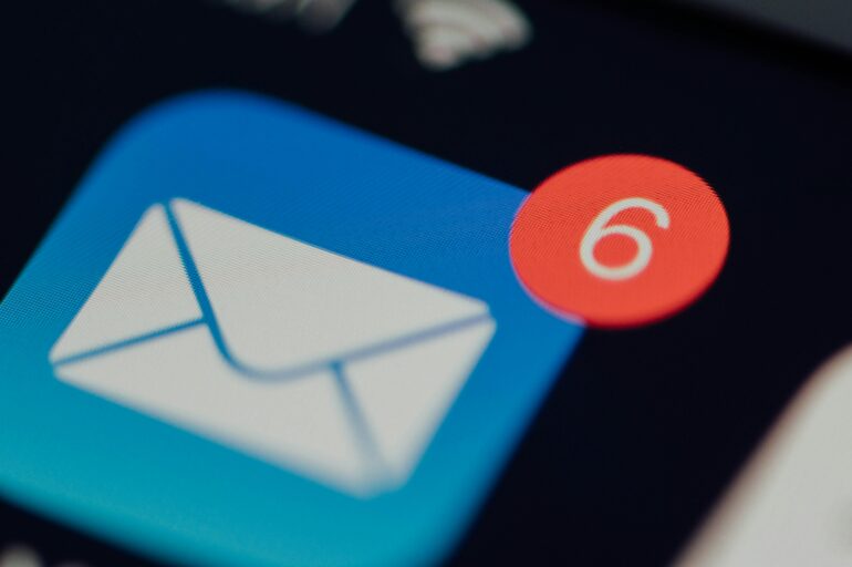 The email app on a mobile device with six notifications